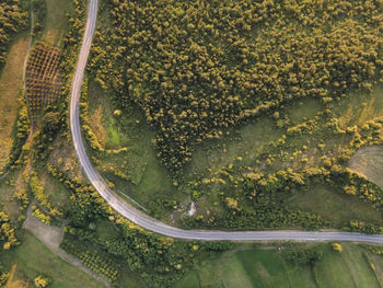 High angle view of road seen through airplane window