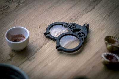 High angle view of coffee on table