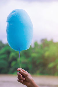 Cropped hand holding cotton candy