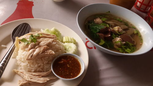 High angle view of food in bowl on table