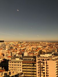 High angle view of townscape against clear sky