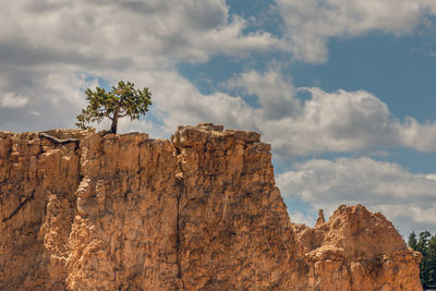 Low angle view of rock formations against sky