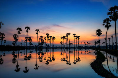 Scenic view of lake against sky during sunset