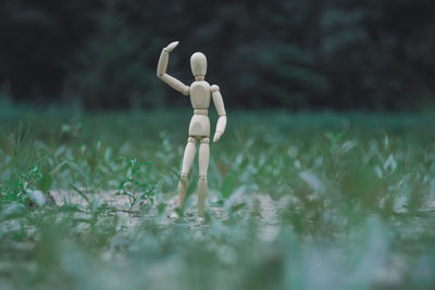 Close-up of figurine on grass
