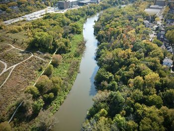 High angle view of river amidst trees with river