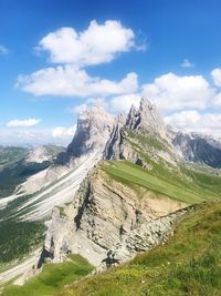 Scenic view of land and mountains against sky