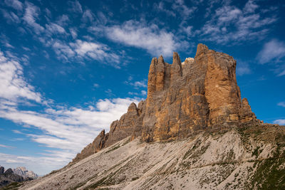 Low angle view of rock formations against sky