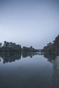 Scenic view of lake against clear sky