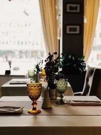 Tables and chairs in restaurant