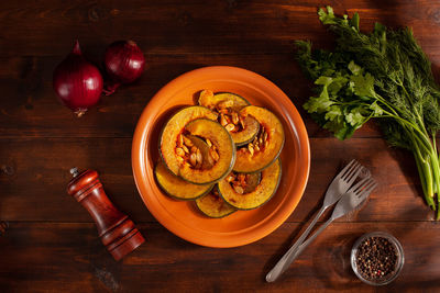 High angle view of food on table