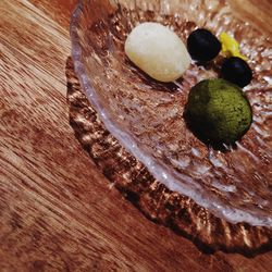 High angle view of dessert on table