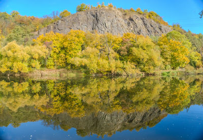 Scenic view of lake against sky during autumn