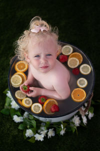 High angle portrait of cute girl