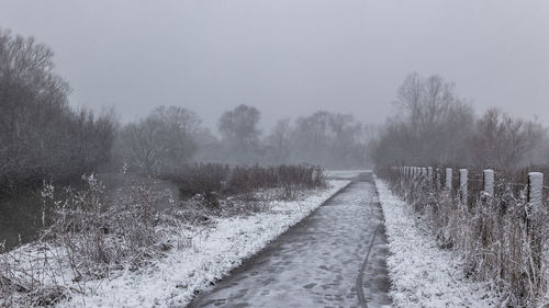 Snow covered field against sky