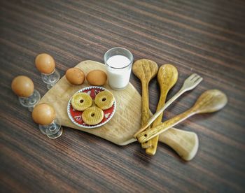High angle view of food on table