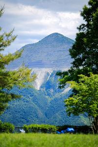 Scenic view of lake by trees against sky