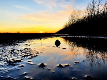 Scenic view of lake against sky during sunset