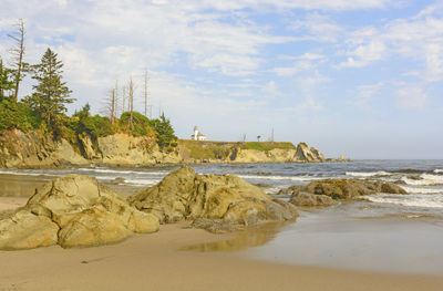 Cape arago lighthouse on a lighthouse beach near charleston, oregon