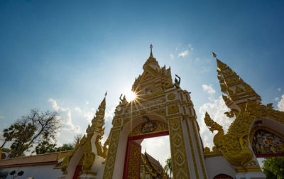 Low angle view of temple building against sky