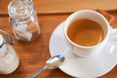 Close-up of tea cup on table