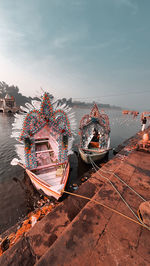 The decorated boat at an indian ghat