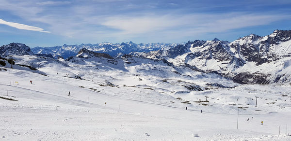 Scenic view of snowcapped mountains against sky
