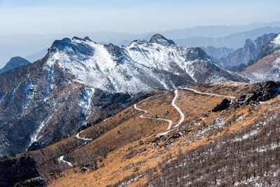 Scenic view of snowcapped mountains against sky