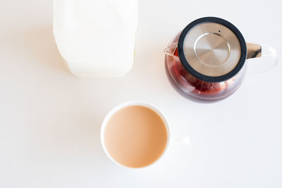 High angle view of coffee cup on table