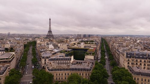 High angle view of buildings in city, paris