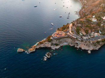 Beautiful aerial view of the taormina town in sicily, italy.