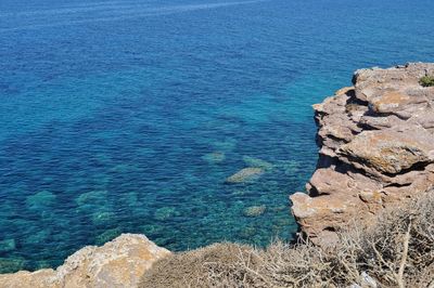 High angle view of rocks by sea