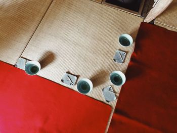 High angle view of buttons on table