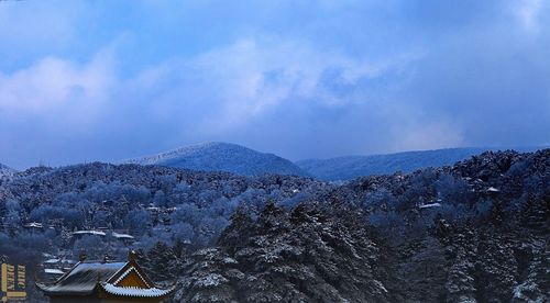 Scenic view of mountains against cloudy sky