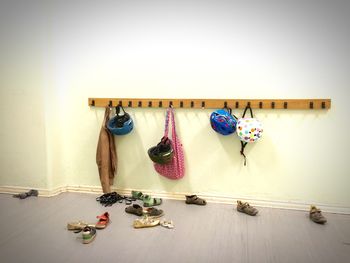 High angle view of shoes hanging on floor