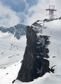 Snow covered mountain against cloudy sky