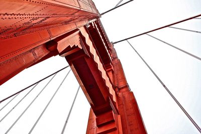 Low angle view of golden gate bridge against clear sky