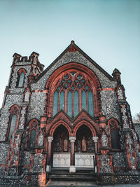 Low angle view of temple against building