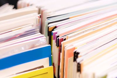 Close-up of books on shelf