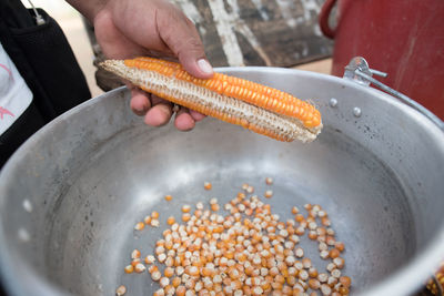 High angle view of person preparing food