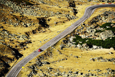 High angle view of cars moving on road