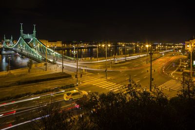 Light trails on road at night