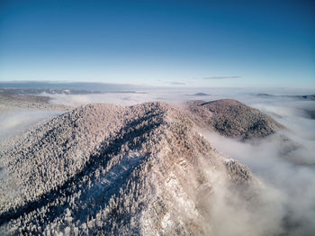 Scenic view of snow covered land against sky