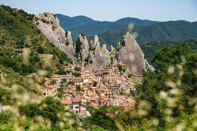 High angle view of townscape against sky