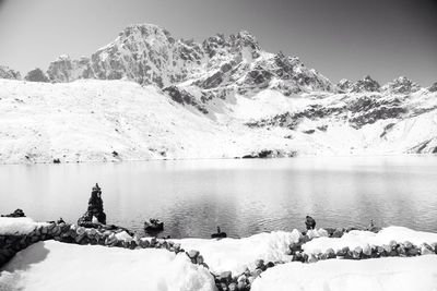 Scenic view of snow covered mountains