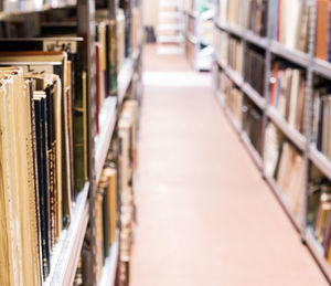 Row of books in library