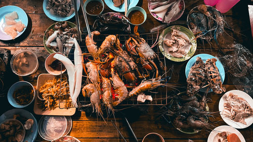 High angle view of food on table in restaurant