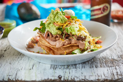 Close-up of food in plate on table