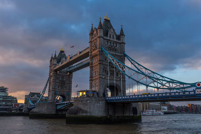View of bridge over river against cloudy sky