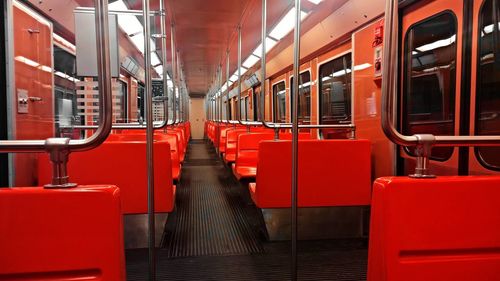 Interior of empty metro train