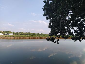 Scenic view of lake against sky